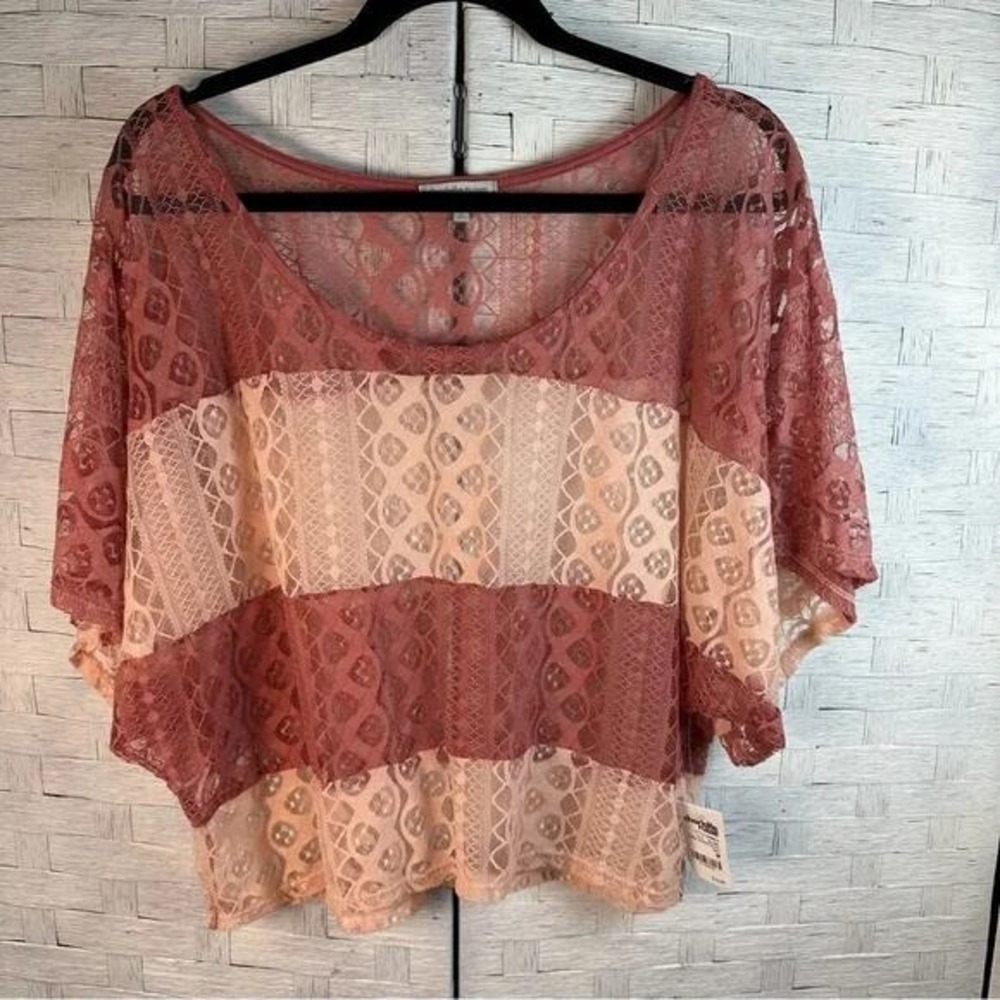 Charlotte Russe Womans Crop Top Lace pink Stripes Coquette WhimsiGoth oversized